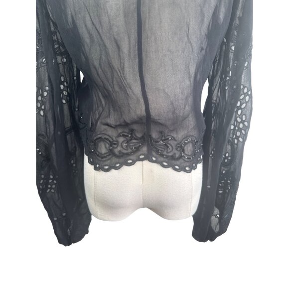 ZARA Black Sheer Small Long Sleeve Embroidered Beaded Blouse - Picture 14 of 16